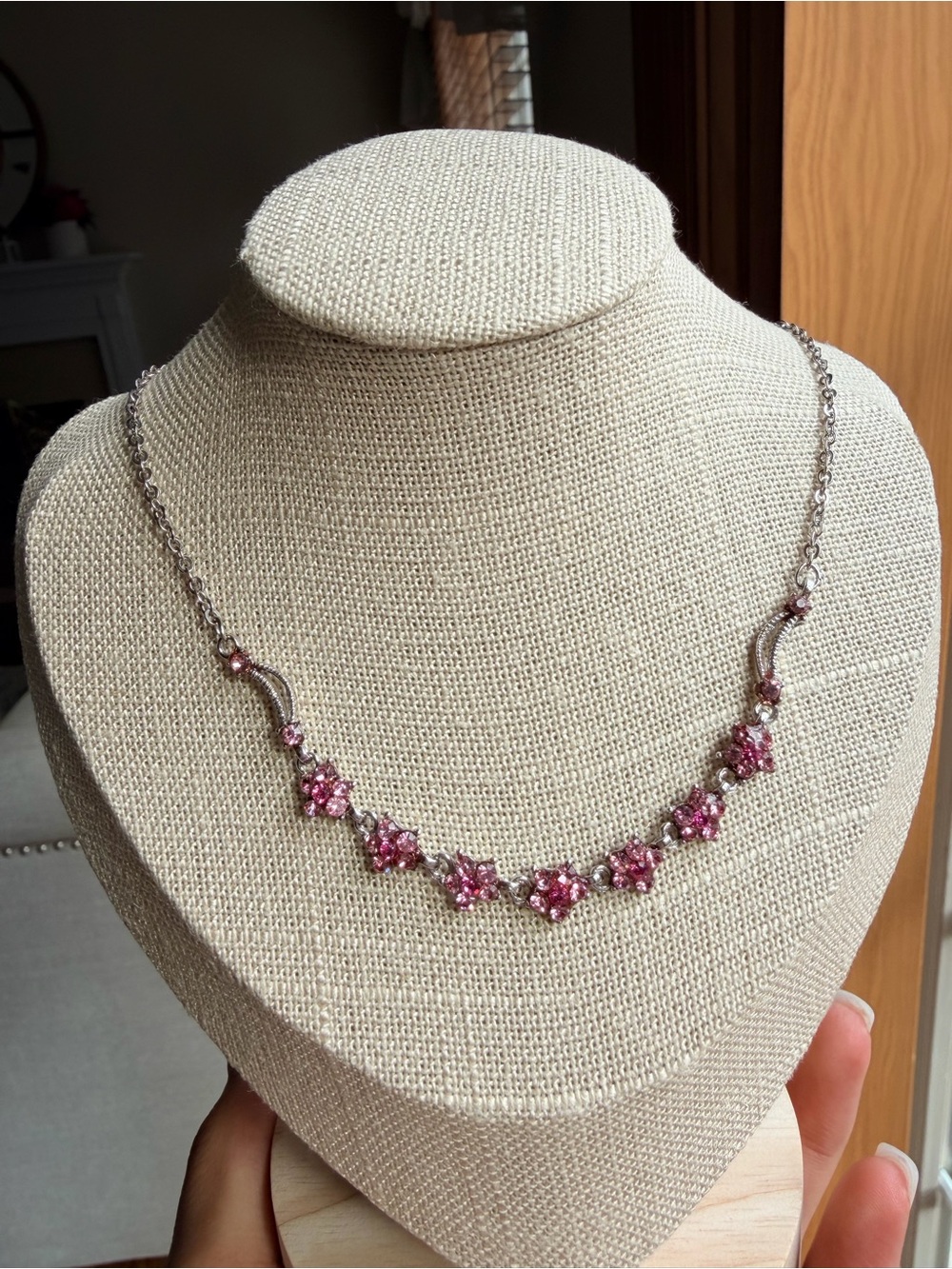 Delicate Pink Crystal Flower Necklace